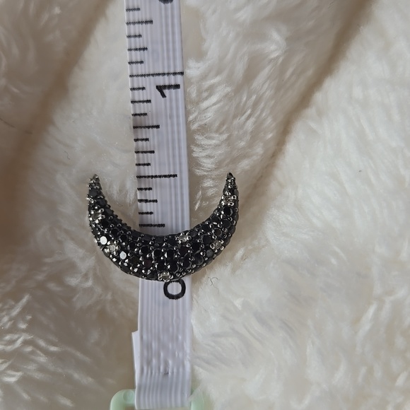 Black/White Diamond Cresent Moon Necklace 10K White Gold - NO CHAIN - Picture 8 of 8